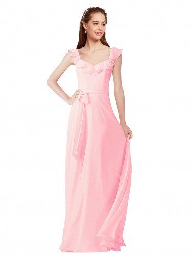 Soft Chiffon V-Neck Cap Sleeves Long Bridesmaid Dress Kent