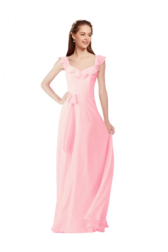 Soft Chiffon V-Neck Cap Sleeves Long Bridesmaid Dress Kent