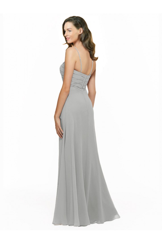 Chiffon Spaghetti Straps Sleeveless Long Bridesmaid Dress Kent