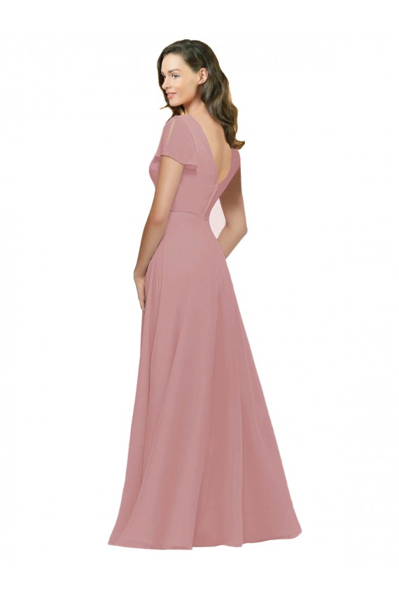 Chiffon V-Neck Flutter Sleeves V-Back Long Bridesmaid Dress / Evening Dress Kent