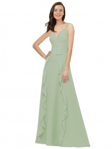 Soft Chiffon Spaghetti Straps Sleeveless Long Bridesmaid Dress Kent