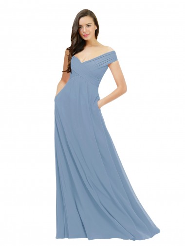 Chiffon Off the Shoulder Sleeveless Long Bridesmaid Dress / Evening Gowns Kent