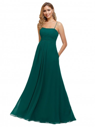Soft Chiffon Spaghetti Straps Sleeveless Low Back Hunter Long Bridesmaid Dress Kent