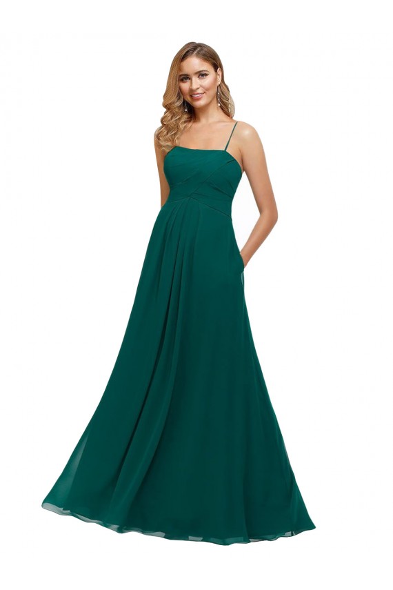 Soft Chiffon Spaghetti Straps Sleeveless Low Back Hunter Long Bridesmaid Dress Kent