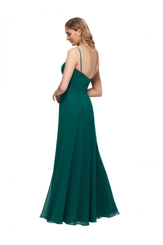 Soft Chiffon Spaghetti Straps Sleeveless Low Back Hunter Long Bridesmaid Dress Kent