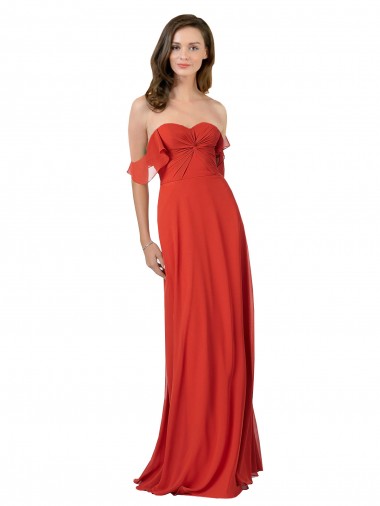 Soft Chiffon Sweetheart Sleeveless V-Back Red Long Bridesmaid Dress Kent