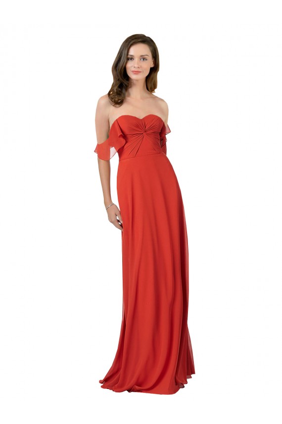 Soft Chiffon Sweetheart Sleeveless V-Back Red Long Bridesmaid Dress Kent