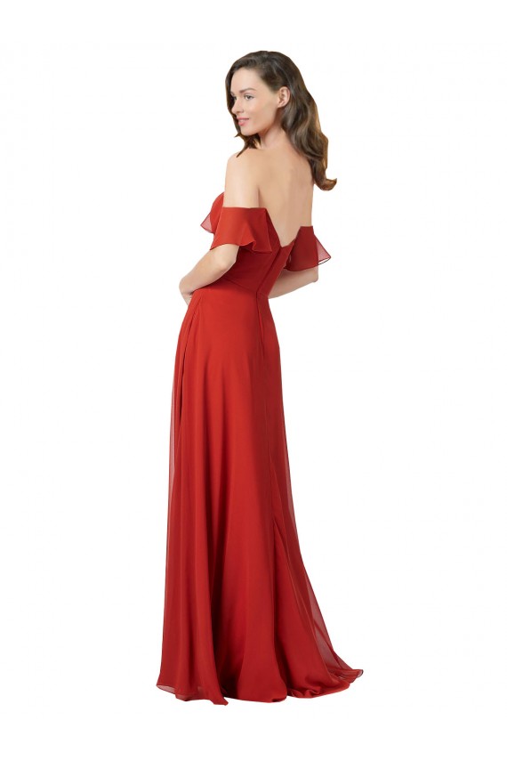 Soft Chiffon Sweetheart Sleeveless V-Back Red Long Bridesmaid Dress Kent