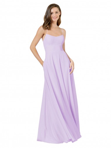 Soft Chiffon Spaghetti Straps Sleeveless Long Bridesmaid Gown Kent