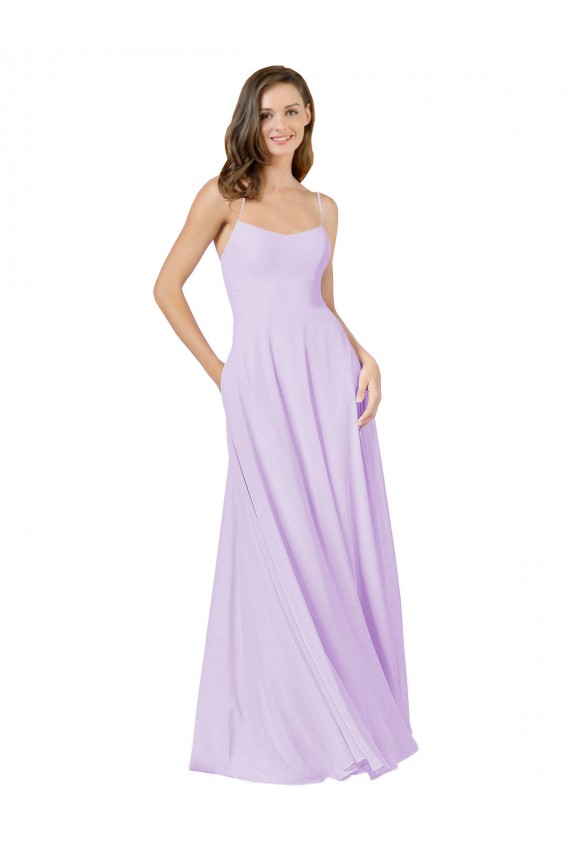 Soft Chiffon Spaghetti Straps Sleeveless Long Bridesmaid Gown Kent