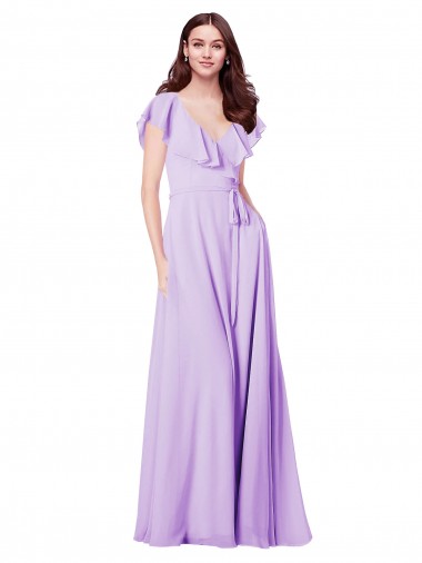 Soft Chiffon V-Neck Cap Sleeves V-Back Long Bridesmaid Dress / Formal Dress Kent