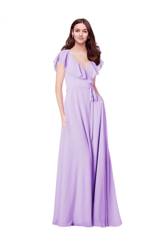 Soft Chiffon V-Neck Cap Sleeves V-Back Long Bridesmaid Dress / Formal Dress Kent