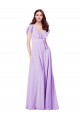 Soft Chiffon V-Neck Cap Sleeves V-Back Long Bridesmaid Dress / Formal Dress Kent