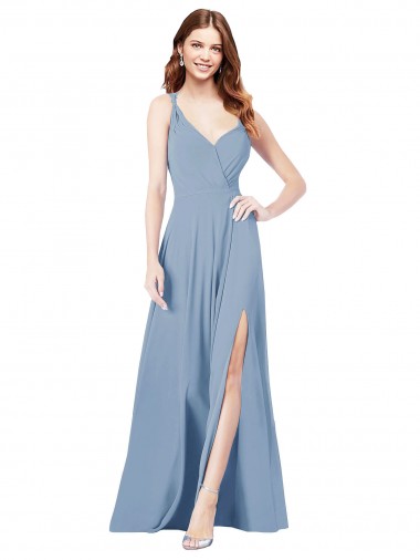 Soft Chiffon Spaghetti Straps Sleeveless Keyhole Back Long Formal Dress / Bridesmaid Dress Kent
