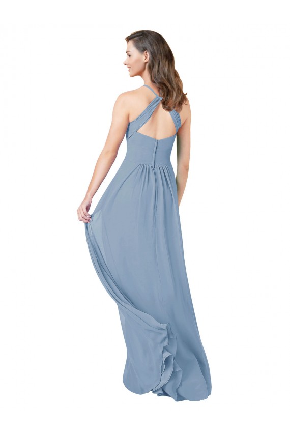 Chiffon Halter Sleeveless Keyhole Back Long Bridesmaid Gowns Kent