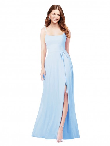 Soft Chiffon Spaghetti Straps Sleeveless Light Sky Blue Long Bridesmaid Dress Kent