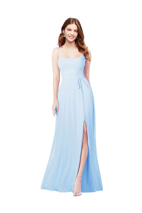 Soft Chiffon Spaghetti Straps Sleeveless Light Sky Blue Long Bridesmaid Dress Kent