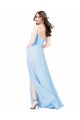 Soft Chiffon Spaghetti Straps Sleeveless Light Sky Blue Long Bridesmaid Dress Kent