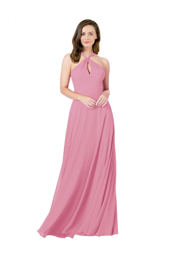 Soft Chiffon Halter Neck Sleeveless Keyhole Back Long Prom Dress / Bridesmaid Dress Kent