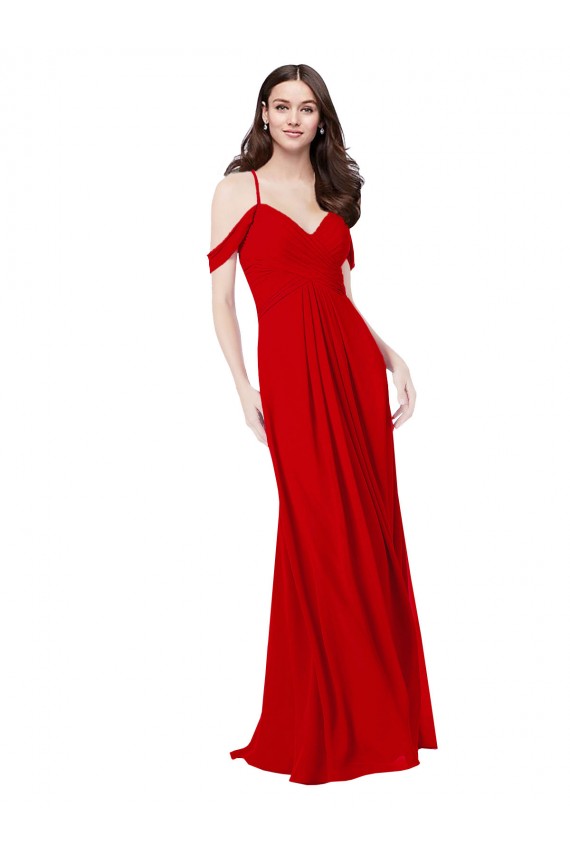 Soft Chiffon V-Neck Sleeveless Open Back Dark Red Long Bridesmaid Dress Kent