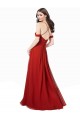 Soft Chiffon V-Neck Sleeveless Open Back Dark Red Long Bridesmaid Dress Kent