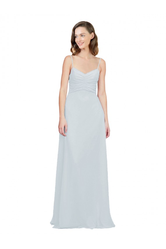 Soft Chiffon Spaghetti Straps Sleeveless Frost Long Bridesmaid Dress Kent
