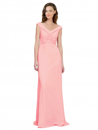 Soft Chiffon V-Neck Sleeveless Salmon Long Bridesmaid Dress Kent