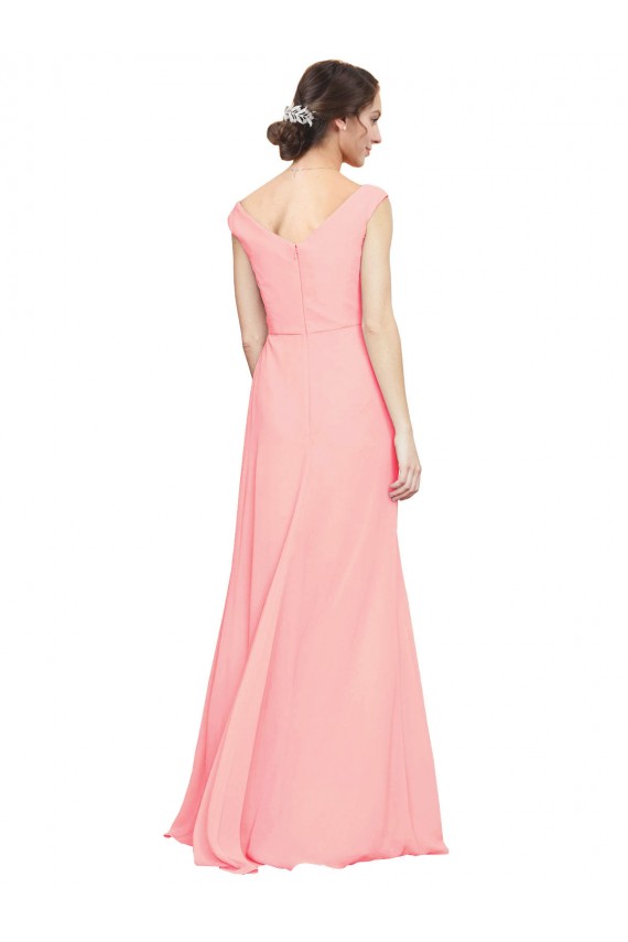 Soft Chiffon V-Neck Sleeveless Salmon Long Bridesmaid Dress Kent