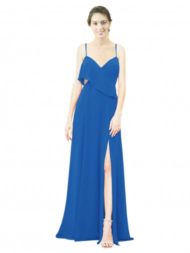 Soft Chiffon Spaghetti Straps Sleeveless Royalty Long Bridesmaid Dress Kent