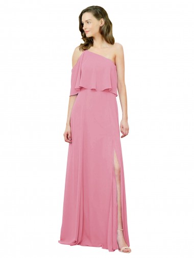 Soft Chiffon One Shoulder Sleeveless Long Bridal Party Dress Kent