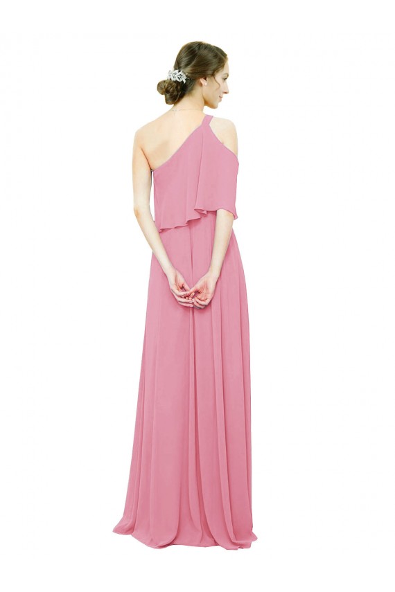 Soft Chiffon One Shoulder Sleeveless Long Bridal Party Dress Kent