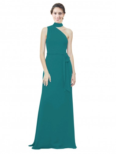Soft Chiffon One Shoulder Sleeveless Hunter Long Bridesmaid Dress Kent