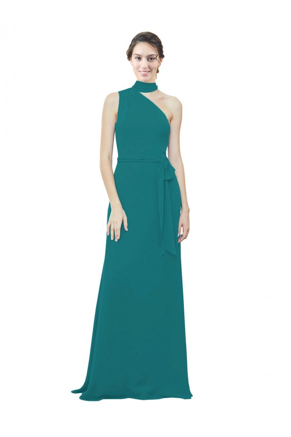 Soft Chiffon One Shoulder Sleeveless Hunter Long Bridesmaid Dress Kent