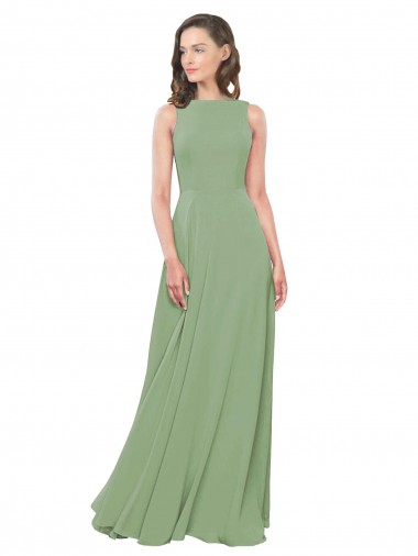 Soft Chiffon Square Neck Sleeveless Seagrass Long Bridesmaid Dress Kent