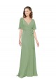 Soft Chiffon V-Neck Short Flutter Sleeves Long Bridesmaid Dress Kent