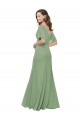 Soft Chiffon V-Neck Short Flutter Sleeves Long Bridesmaid Dress Kent