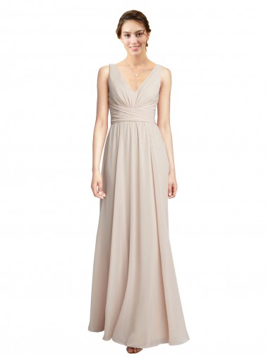 Soft Chiffon V-Neck Sleeveless Cream Pink Long Formal Dress / Bridesmaid Dress Kent