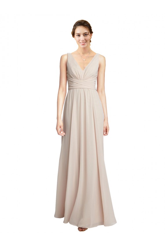 Soft Chiffon V-Neck Sleeveless Cream Pink Long Formal Dress / Bridesmaid Dress Kent