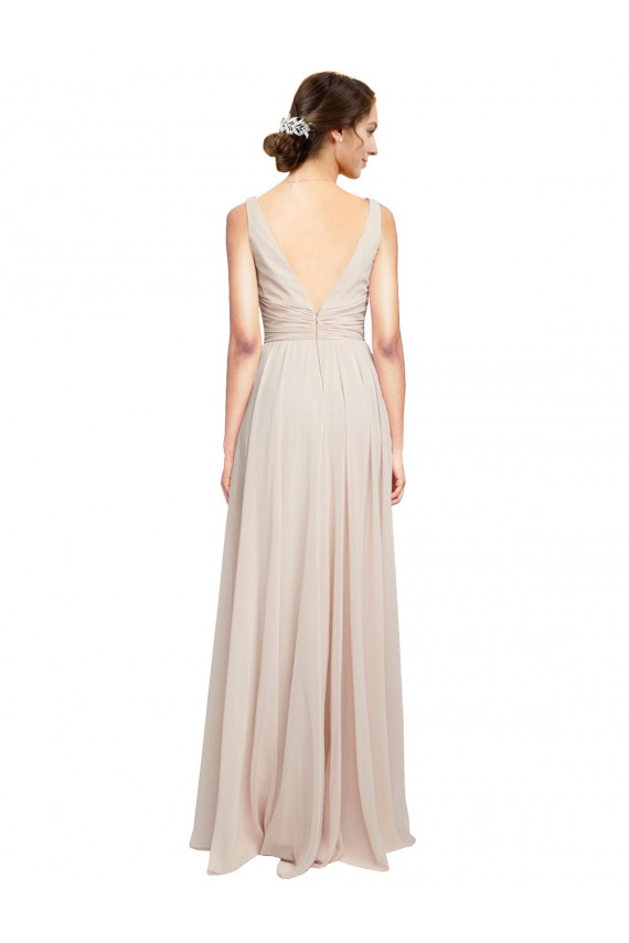 Soft Chiffon V-Neck Sleeveless Cream Pink Long Formal Dress / Bridesmaid Dress Kent