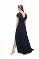 Chiffon V-Neck Cap Sleeves V-Back Dark Navy Long Evening Gowns / Bridesmaid Dresses Kent
