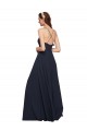 Soft Chiffon Spaghetti Straps Sleeveless Open Back Dark Navy Long Bridesmaid Dresses Kent