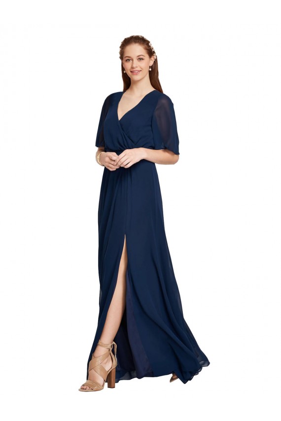 Soft Chiffon V-Neck Flutter Sleeves Long Bridesmaid Dress / Formal Dress Kent