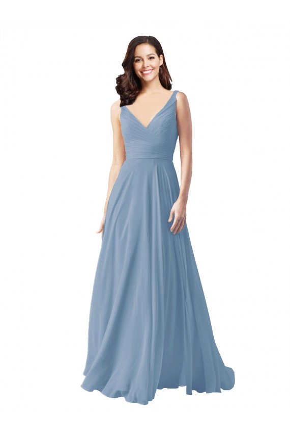 Chiffon V-Neck Sleeveless Long Wedding Party Dress Kent