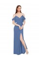 Soft Chiffon Off the Shoulder Sleeveless Windsor Blue Long Bridesmaid Dress Kent