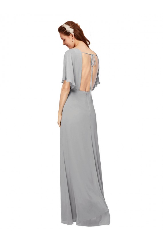 Chiffon V-Neck Flutter Sleeves Open Back Long Bridesmaid Dress / Evening Gowns Kent