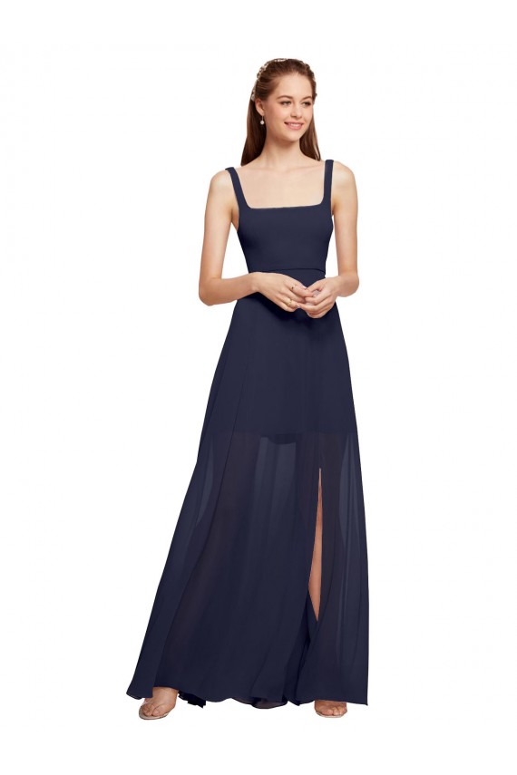 Chiffon Spaghetti Straps Sleeveless Long Bridesmaid Evening Dress Kent