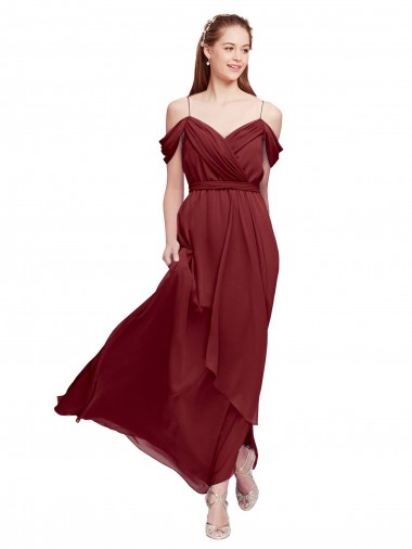 Soft Chiffon Off the Shoulder Sleeveless Burgundy Long Formal Dress / Bridesmaid Dress Kent
