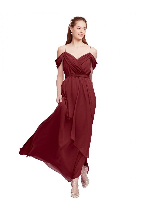 Soft Chiffon Off the Shoulder Sleeveless Burgundy Long Formal Dress / Bridesmaid Dress Kent