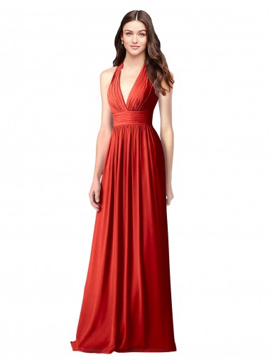 Soft Chiffon Halter Neck Sleeveless Open Back Long Bridesmaid Dress / Formal Dress Kent