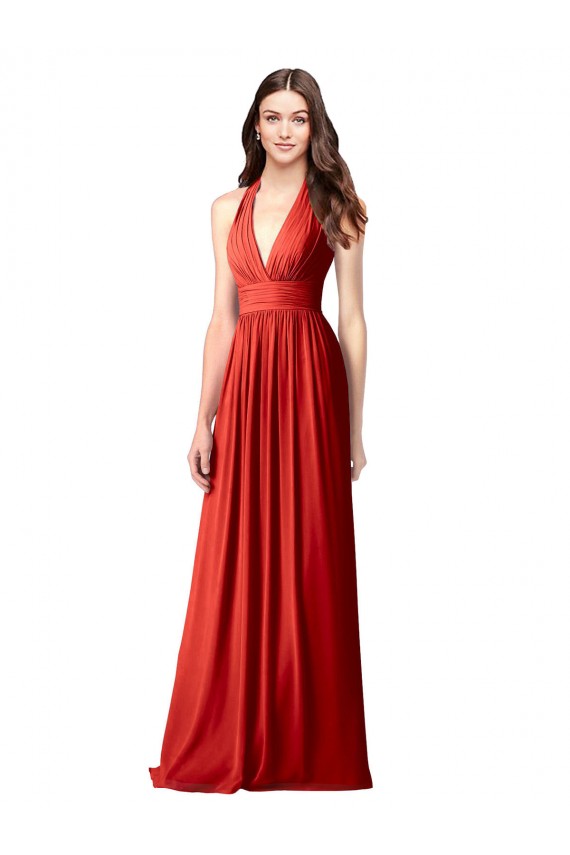 Soft Chiffon Halter Neck Sleeveless Open Back Long Bridesmaid Dress / Formal Dress Kent